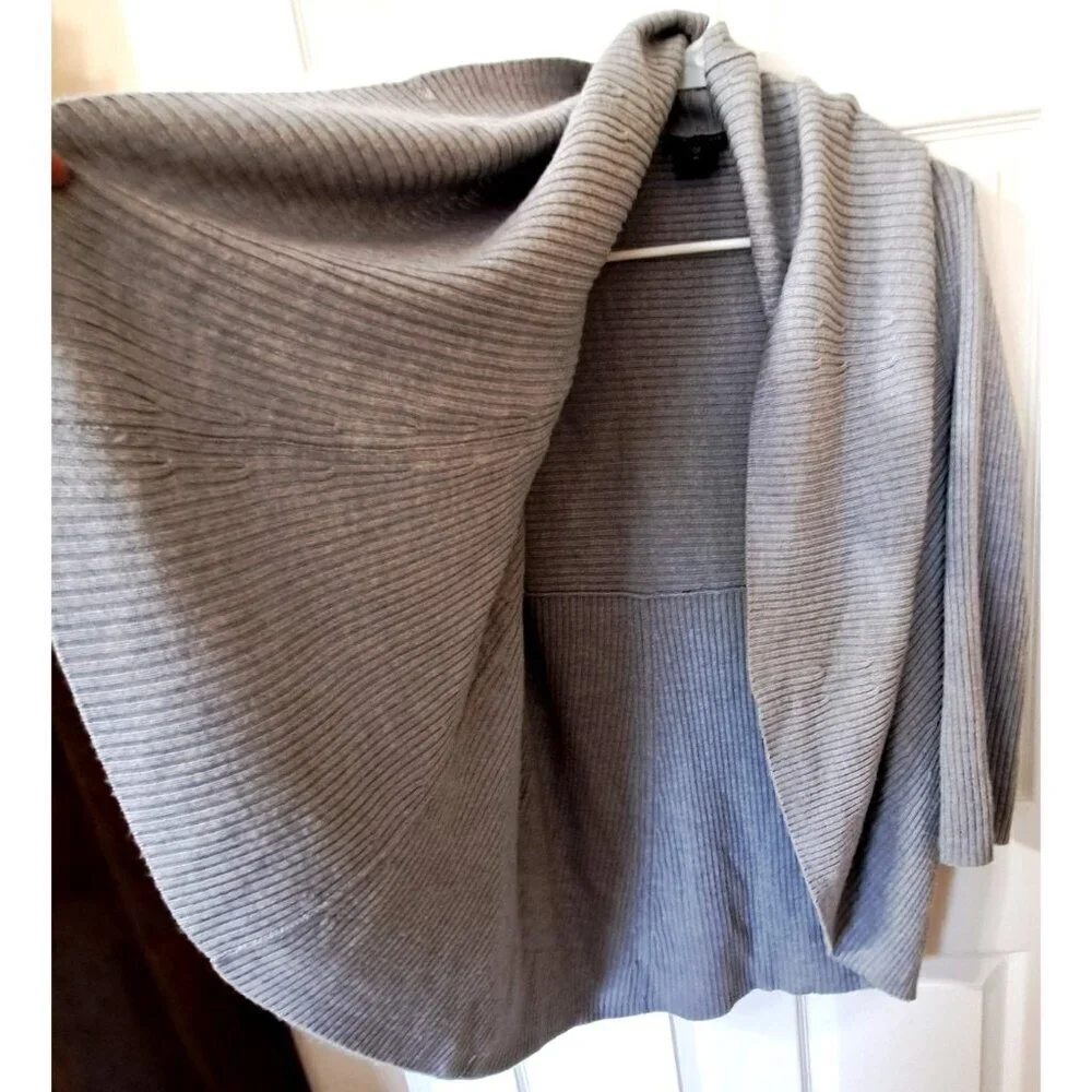 Eileen Fisher XS Long Sleeve Gray Open Front Waterfall Cardigan Merino Wool